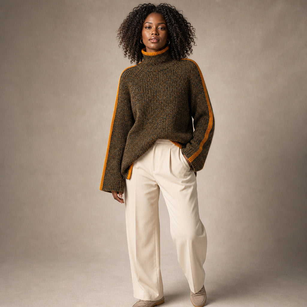 Romy-Pearl Turtleneck Sweater in Brown – Mampierimoda Premium Womenswear