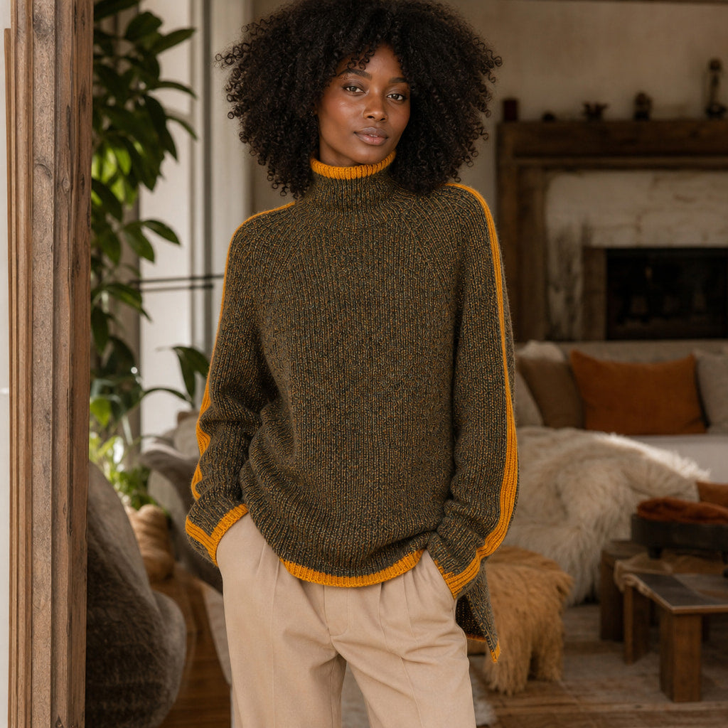 Romy-Pearl Turtleneck Sweater Brown – Styled Editorial Shot