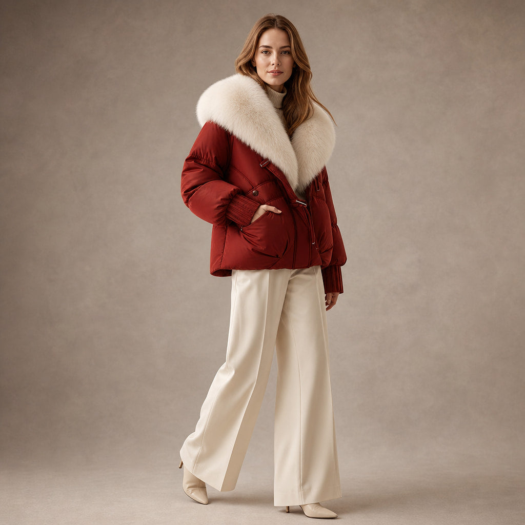 Scarlett Prestige Fur Short Coat Crimson Red – Side Angle View