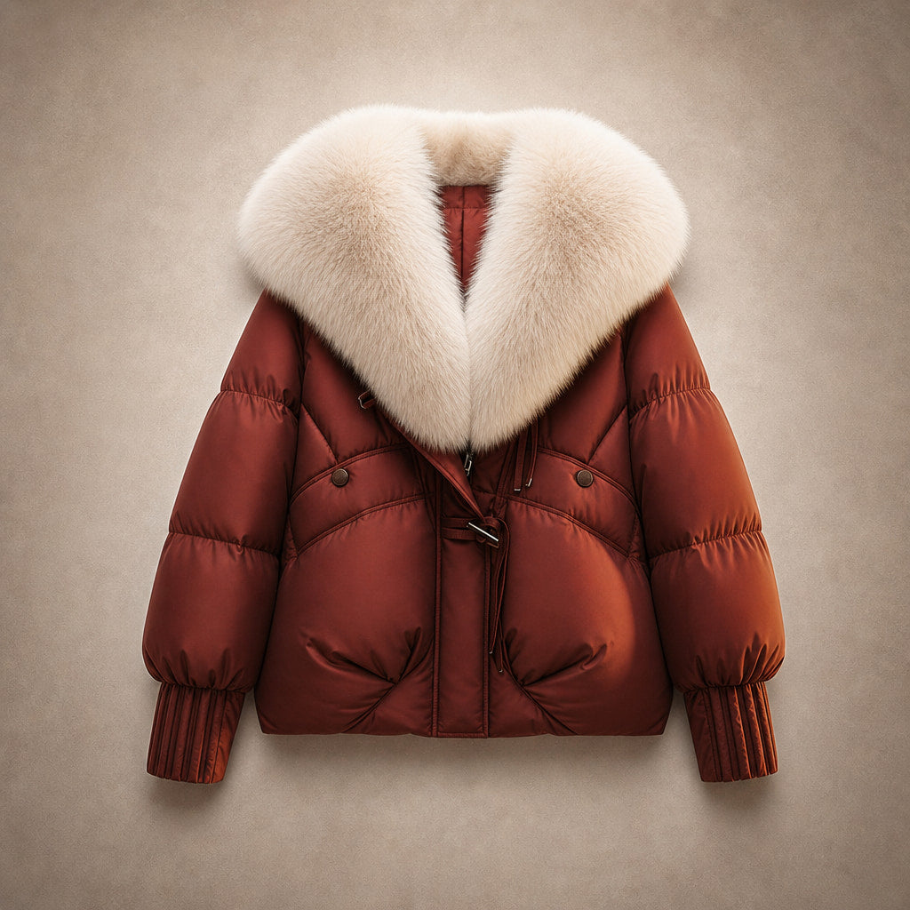 Scarlett Prestige Fur Short Coat Crimson Red – Flat Lay Product Photo