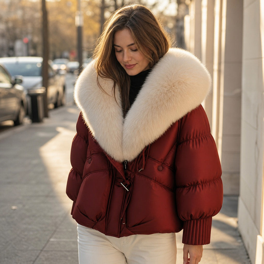 Scarlett Prestige Fur Short Coat Crimson Red – Styled Editorial Shot