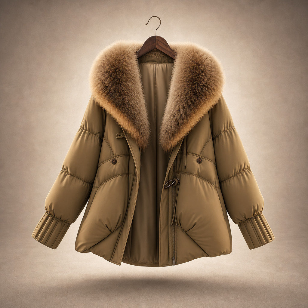 Scarlett Prestige Fur Short Coat Khaki Brown – Product Photo