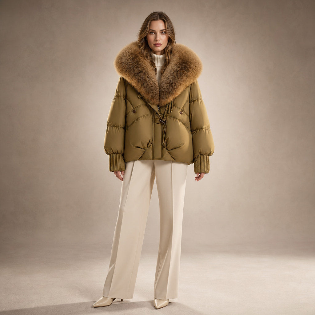 Scarlett Prestige Fur Short Coat in Khaki Brown – Mampierimoda Premium Womenswear