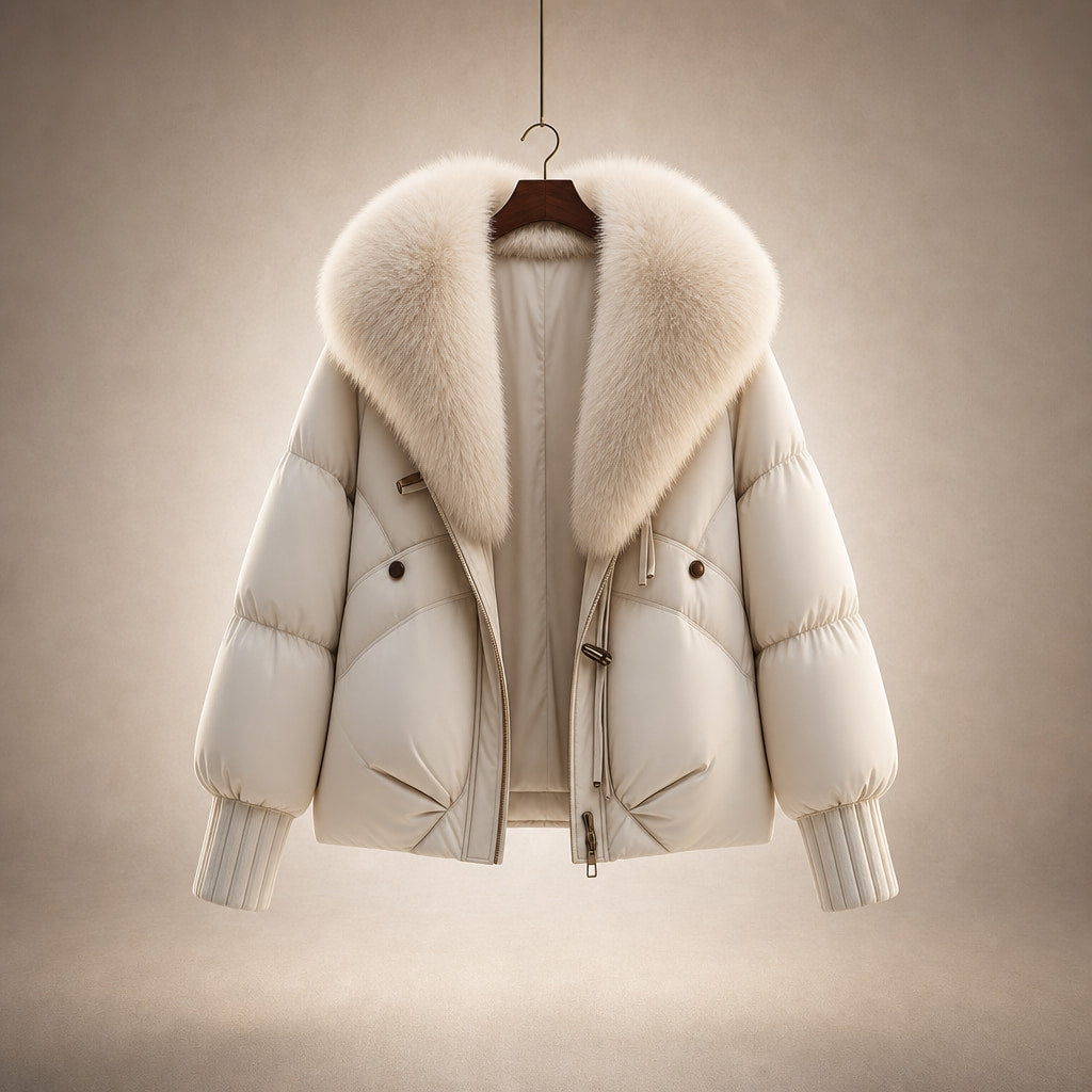 Scarlett Prestige Fur Short Coat Pearl White – Product Photo