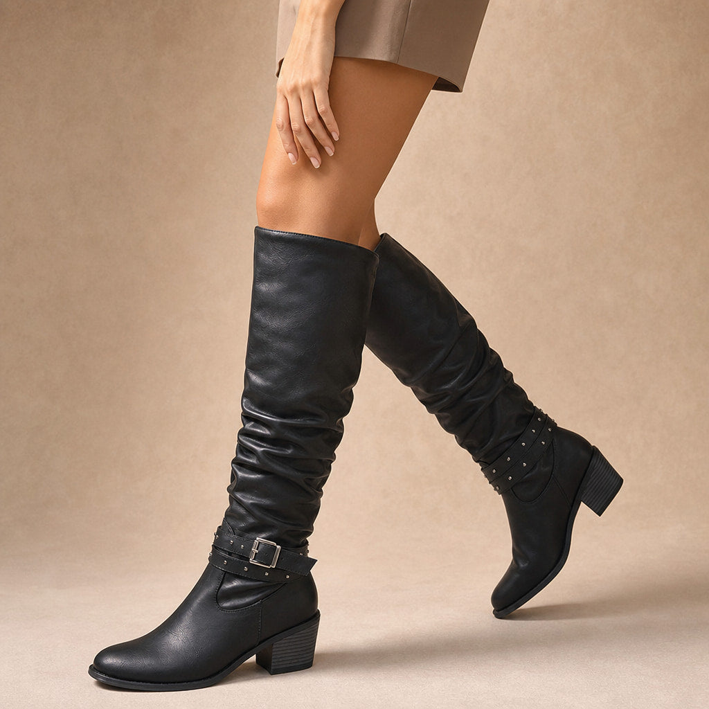 Relaxed And Stylish Slouchy Knee High Boots Black – Product Photo