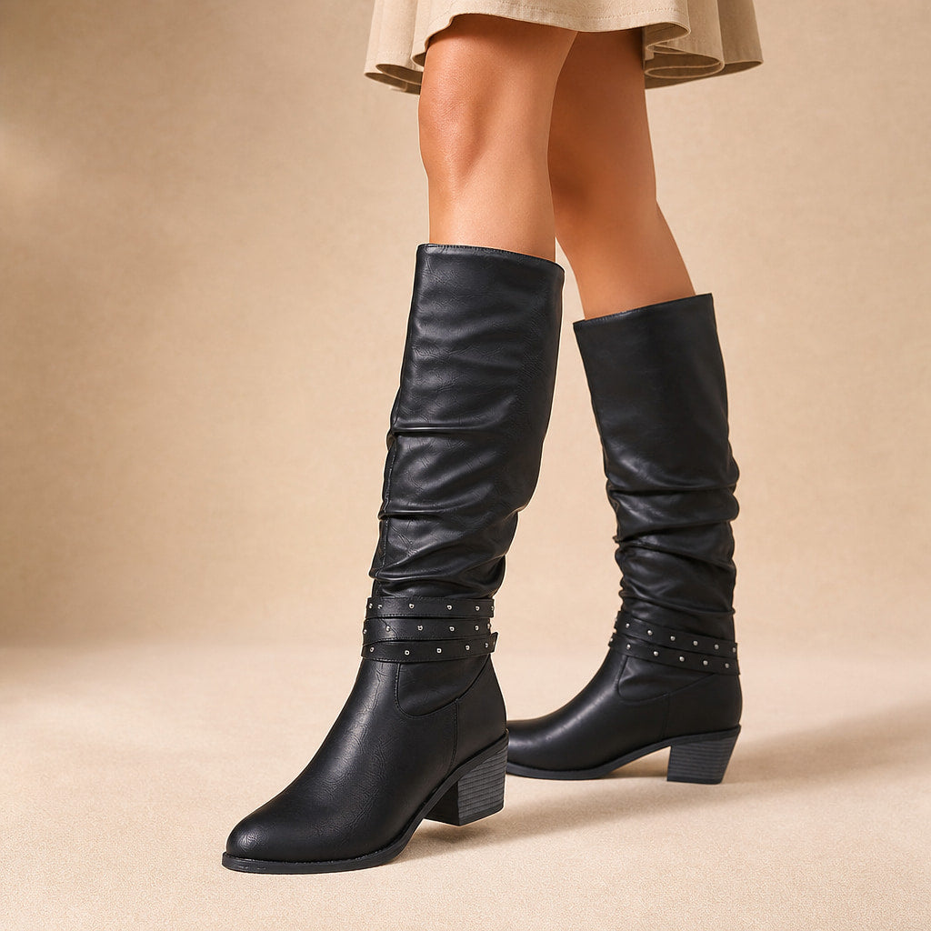 Relaxed And Stylish Slouchy Knee High Boots in Black – Mampierimoda Premium Womenswear
