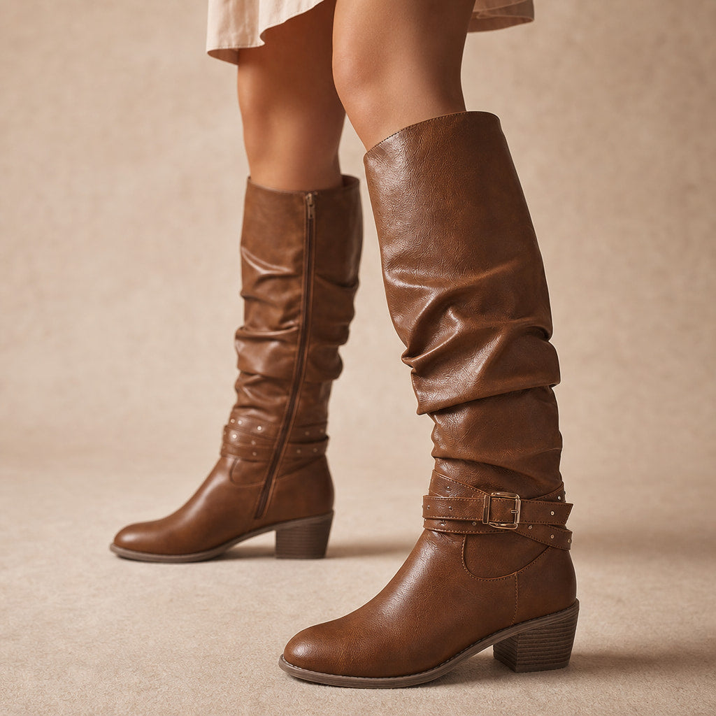 Relaxed And Stylish Slouchy Knee High Boots Brown – Product Photo