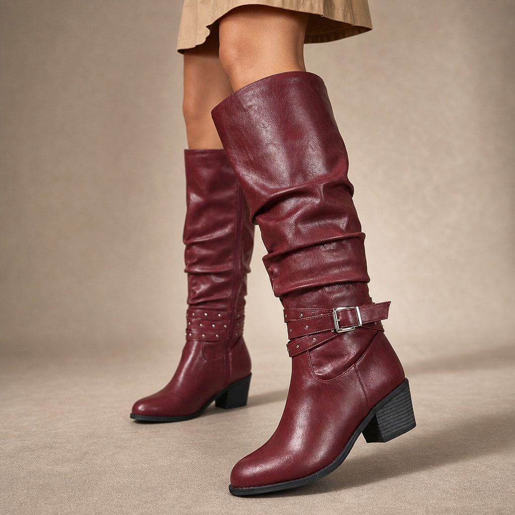 Relaxed And Stylish Slouchy Knee High Boots Red – Product Photo