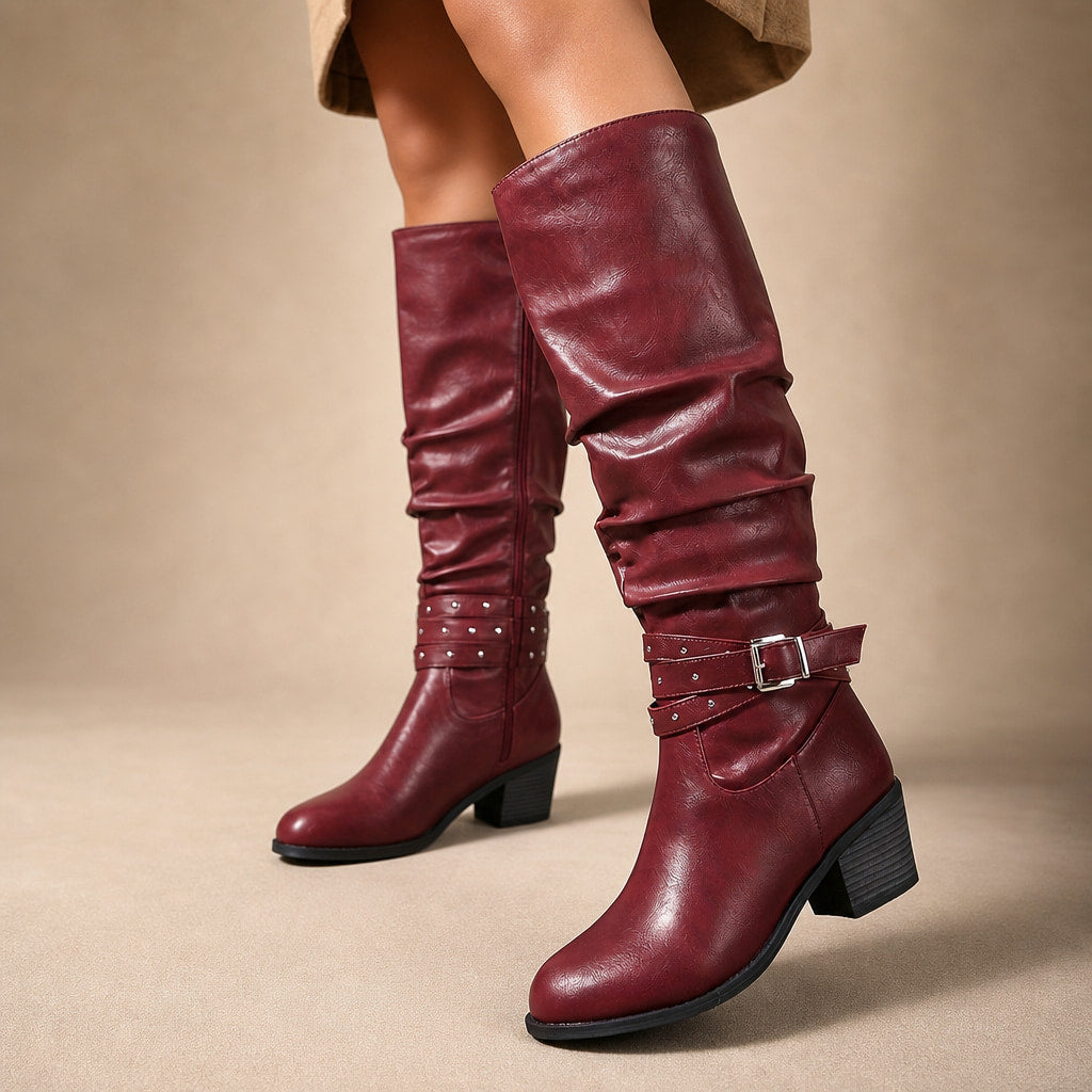 Relaxed And Stylish Slouchy Knee High Boots in Red – Mampierimoda Premium Womenswear