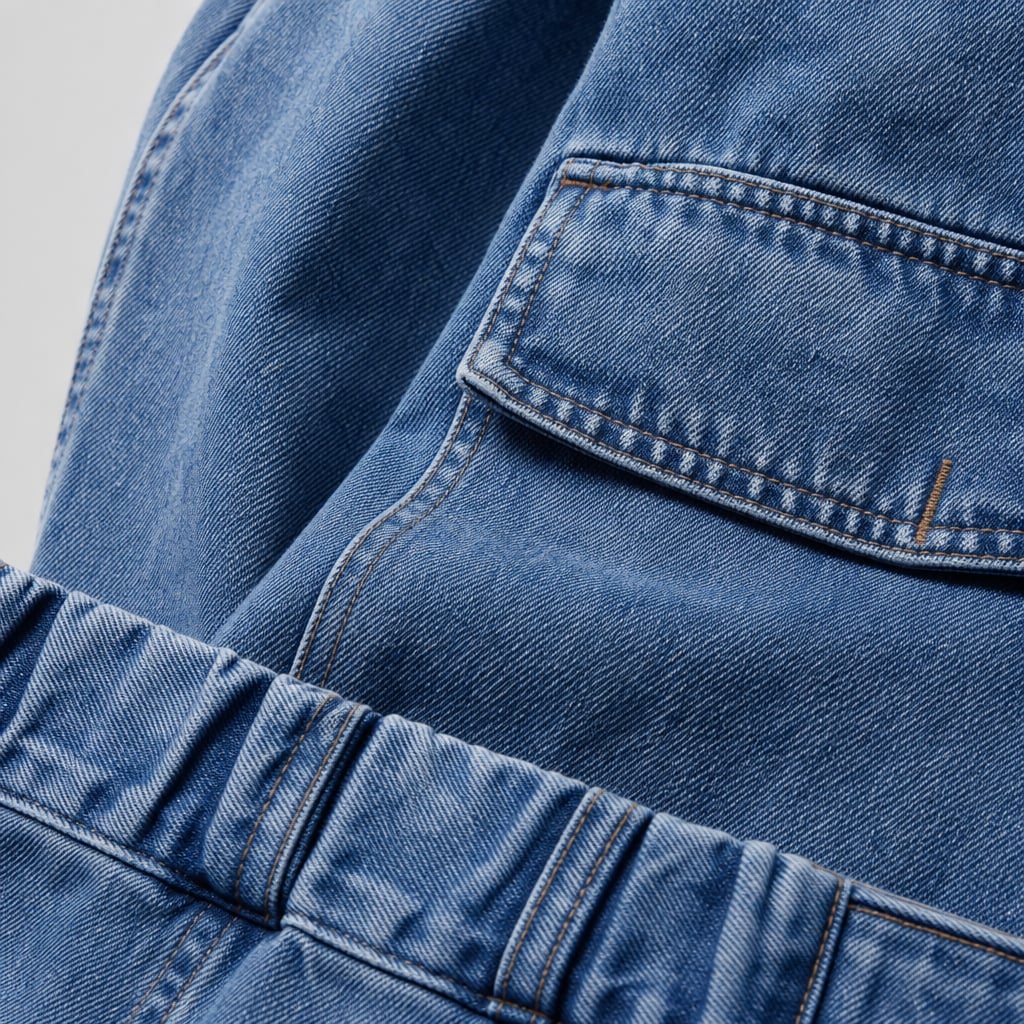 Set Denim Button-Down Top and Shorts Two-Piece Light Blue – Fabric and Detail Close-Up