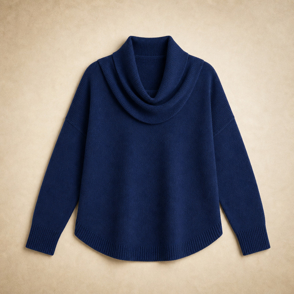 Sibylla Cowl Neck Sweater Navy Blue – Product Photo