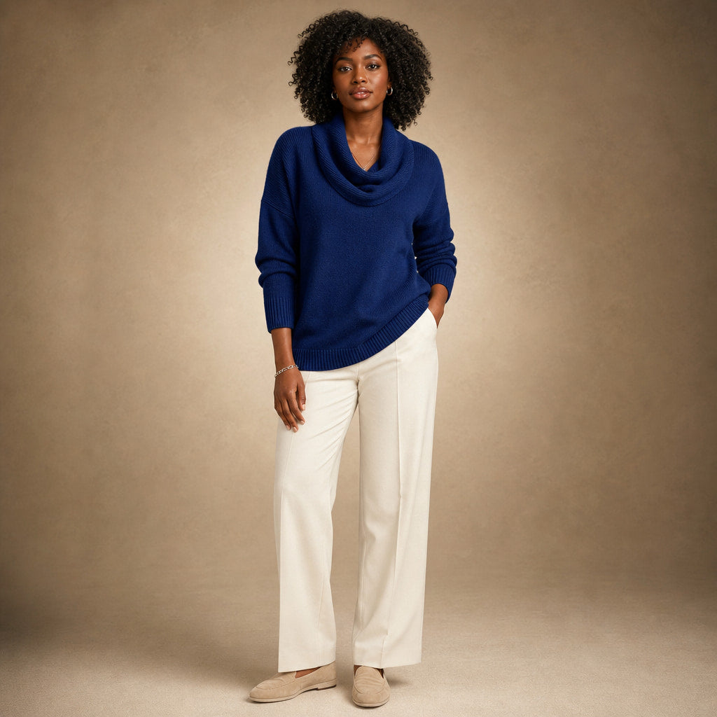 Sibylla Cowl Neck Sweater in Navy Blue – Mampierimoda Premium Womenswear