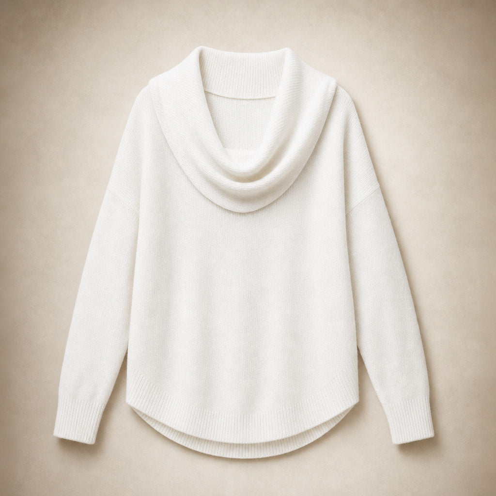 Sibylla Cowl Neck Sweater White – Product Photo