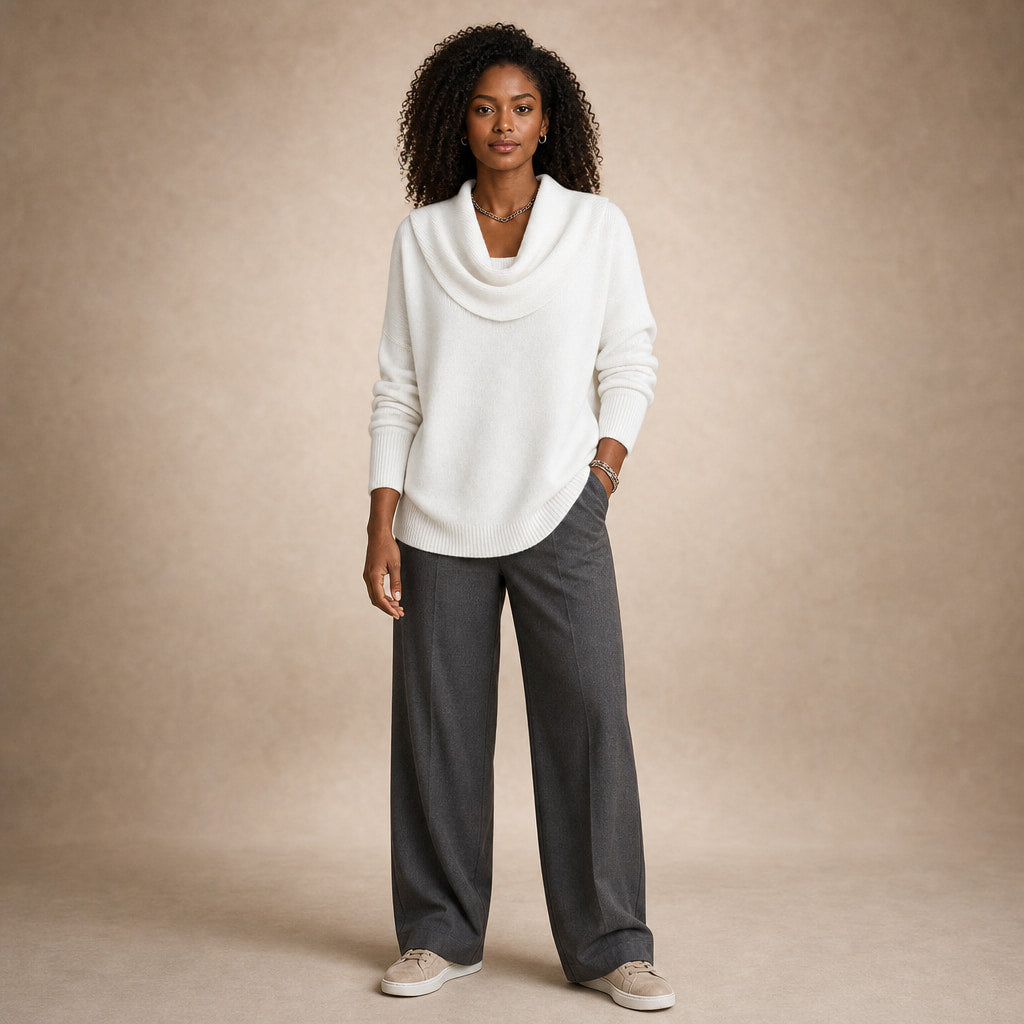 Sibylla Cowl Neck Sweater in White – Mampierimoda Premium Womenswear
