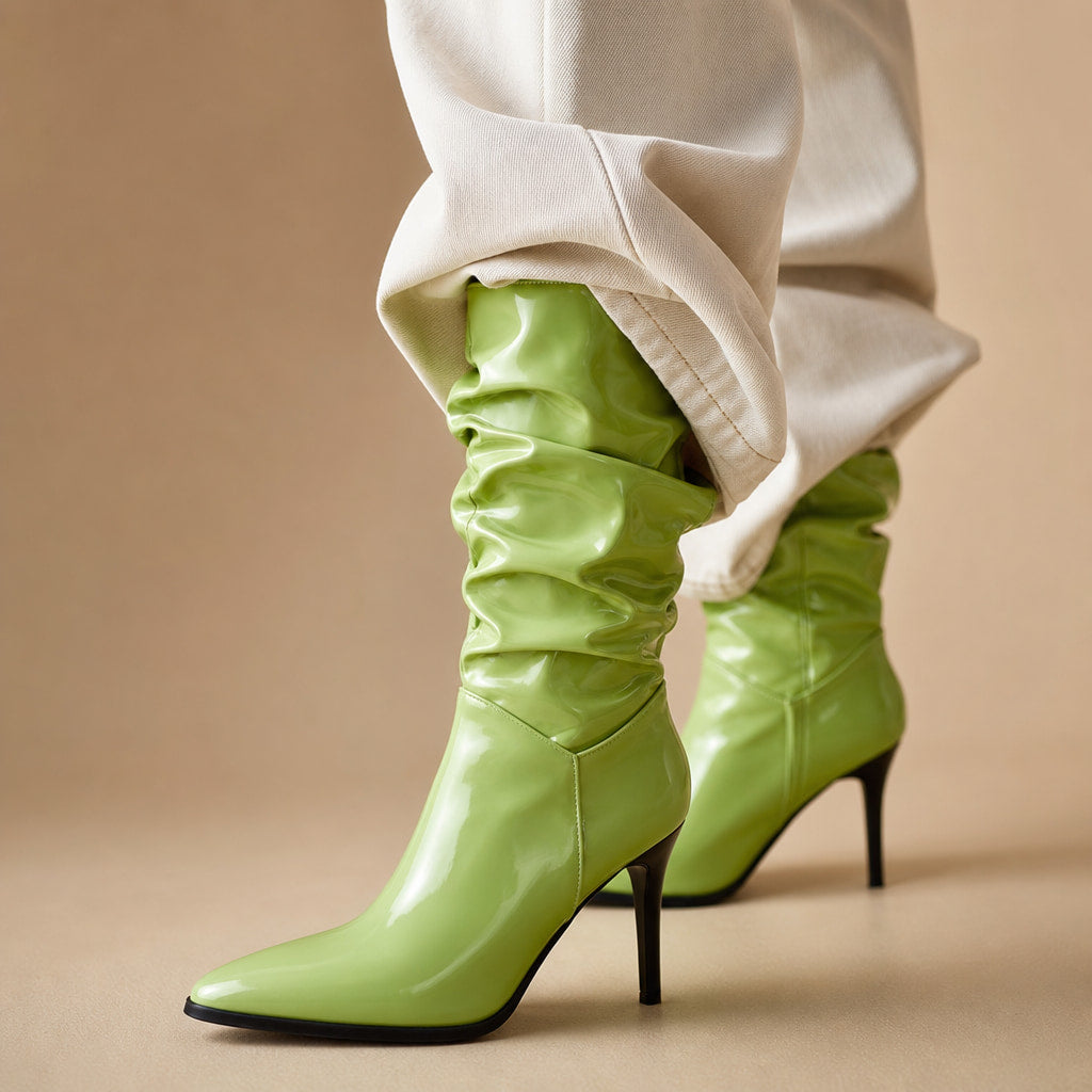 Sidonia Slouch Mid Calf Boots Green – Product Photo