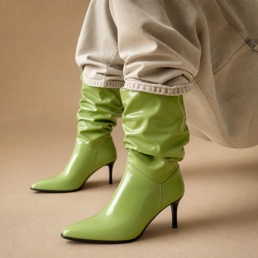 Sidonia Slouch Mid Calf Boots in Green – Mampierimoda Premium Womenswear