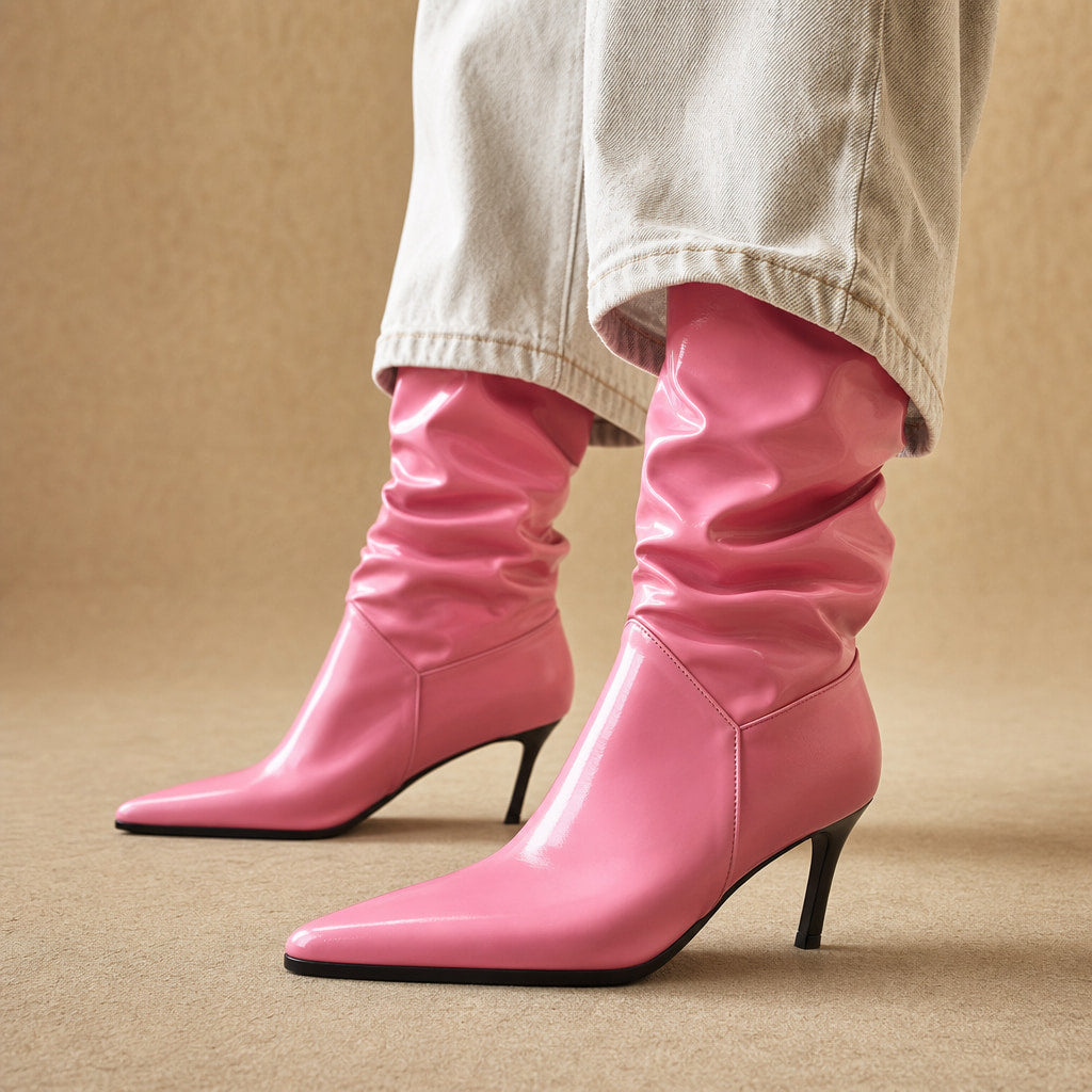 Sidonia Slouch Mid Calf Boots Pink – Product Photo