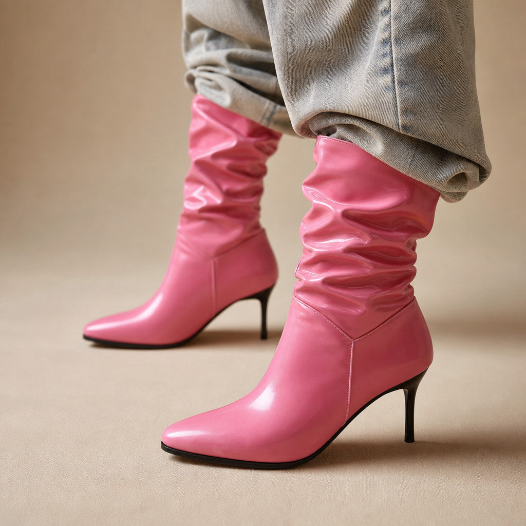 Sidonia Slouch Mid Calf Boots in Pink – Mampierimoda Premium Womenswear