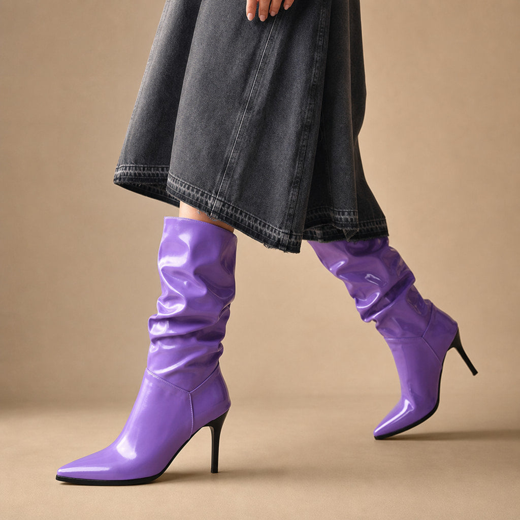 Sidonia Slouch Mid Calf Boots Purple – Product Photo