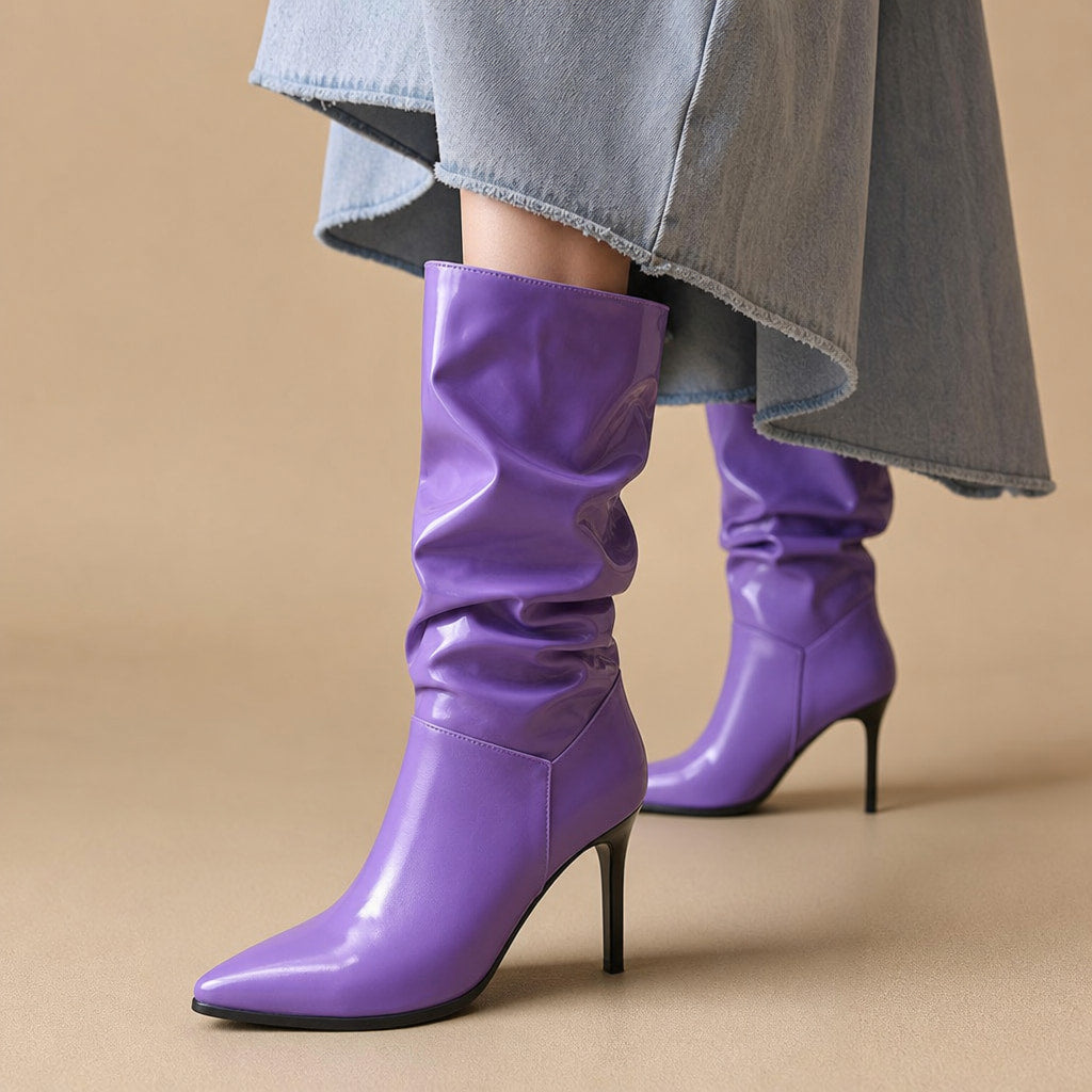 Sidonia Slouch Mid Calf Boots in Purple – Mampierimoda Premium Womenswear
