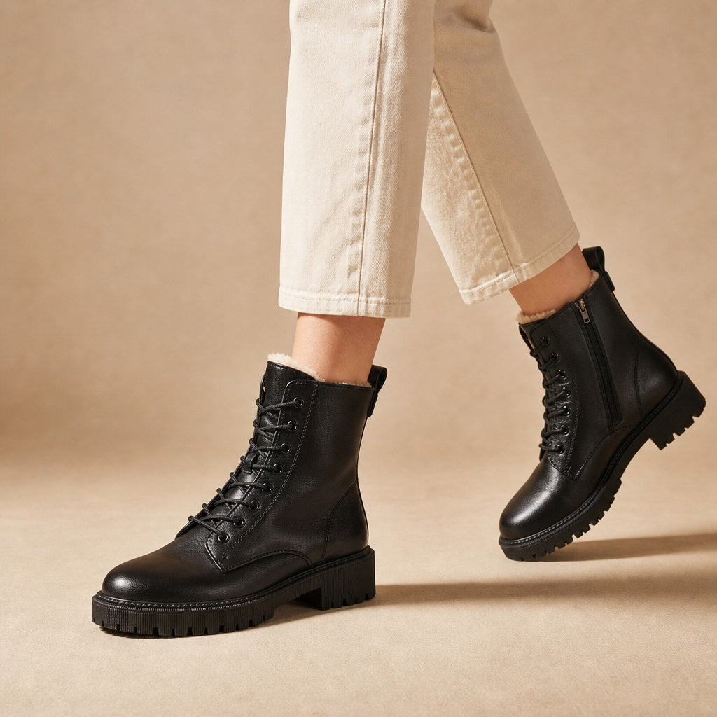 Cozy And Rugged Fleece-Lined Combat Ankle Boots – Product Photo