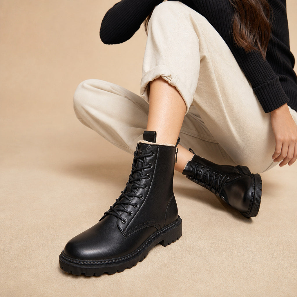 Cozy And Rugged Fleece-Lined Combat Ankle Boots – Mampierimoda Premium Womenswear