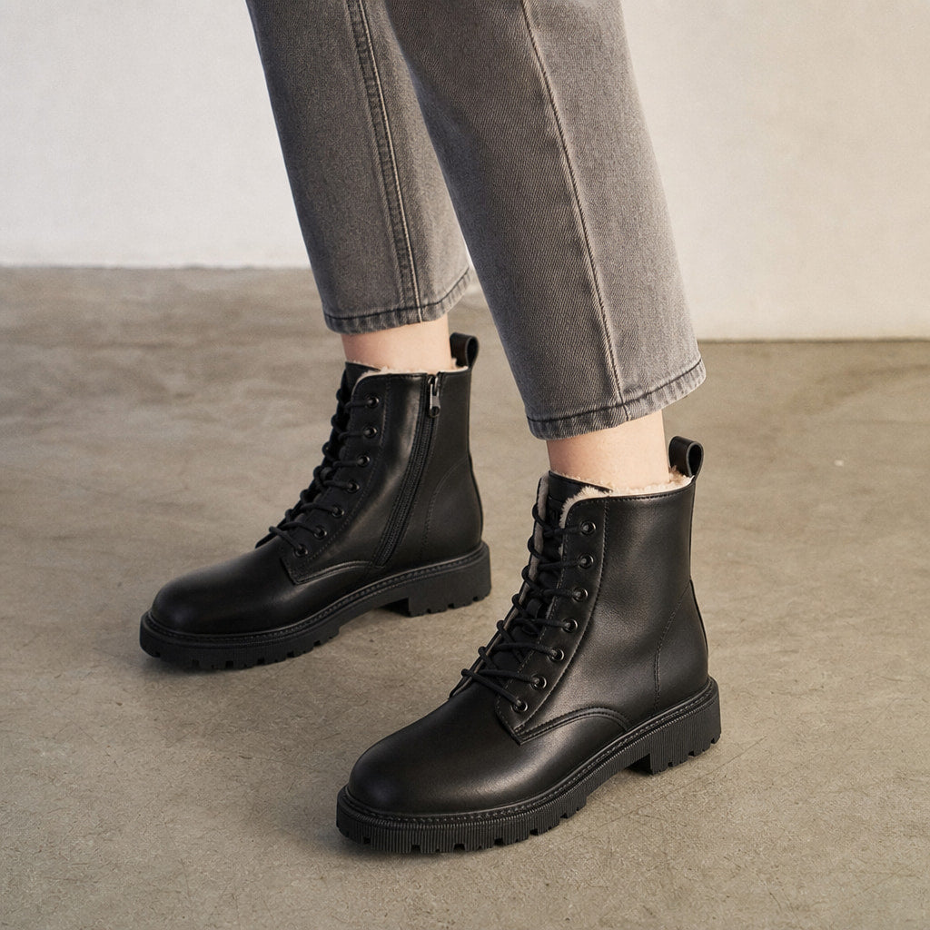 Cozy And Rugged Fleece-Lined Combat Ankle Boots