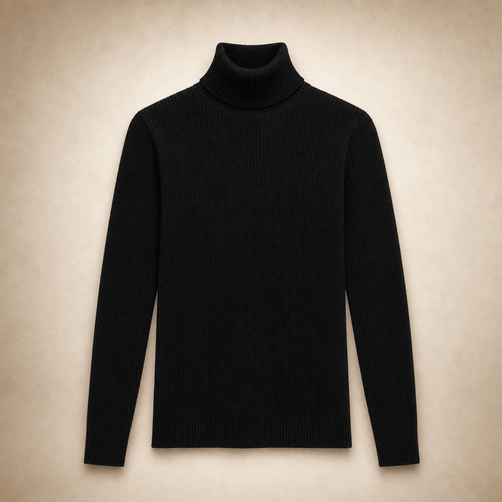 Slim Fit Long Sleeve Ribbed Turtleneck Sweater Black – Product Photo