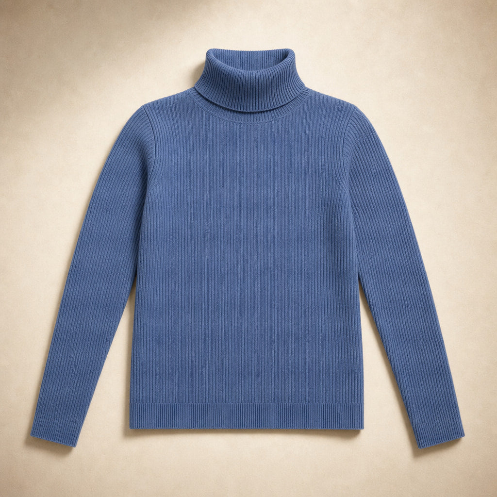 Slim Fit Long Sleeve Ribbed Turtleneck Sweater Blue – Product Photo