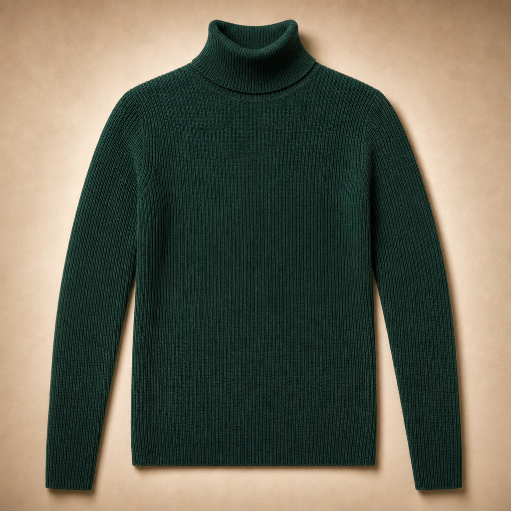 Slim Fit Long Sleeve Ribbed Turtleneck Sweater Green – Product Photo