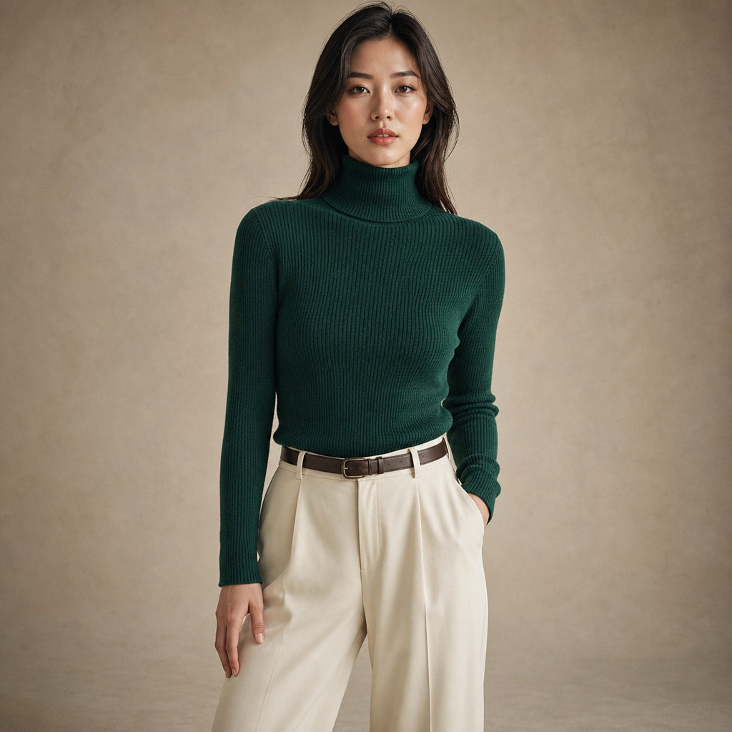 Slim Fit Long Sleeve Ribbed Turtleneck Sweater in Green – Mampierimoda Premium Womenswear