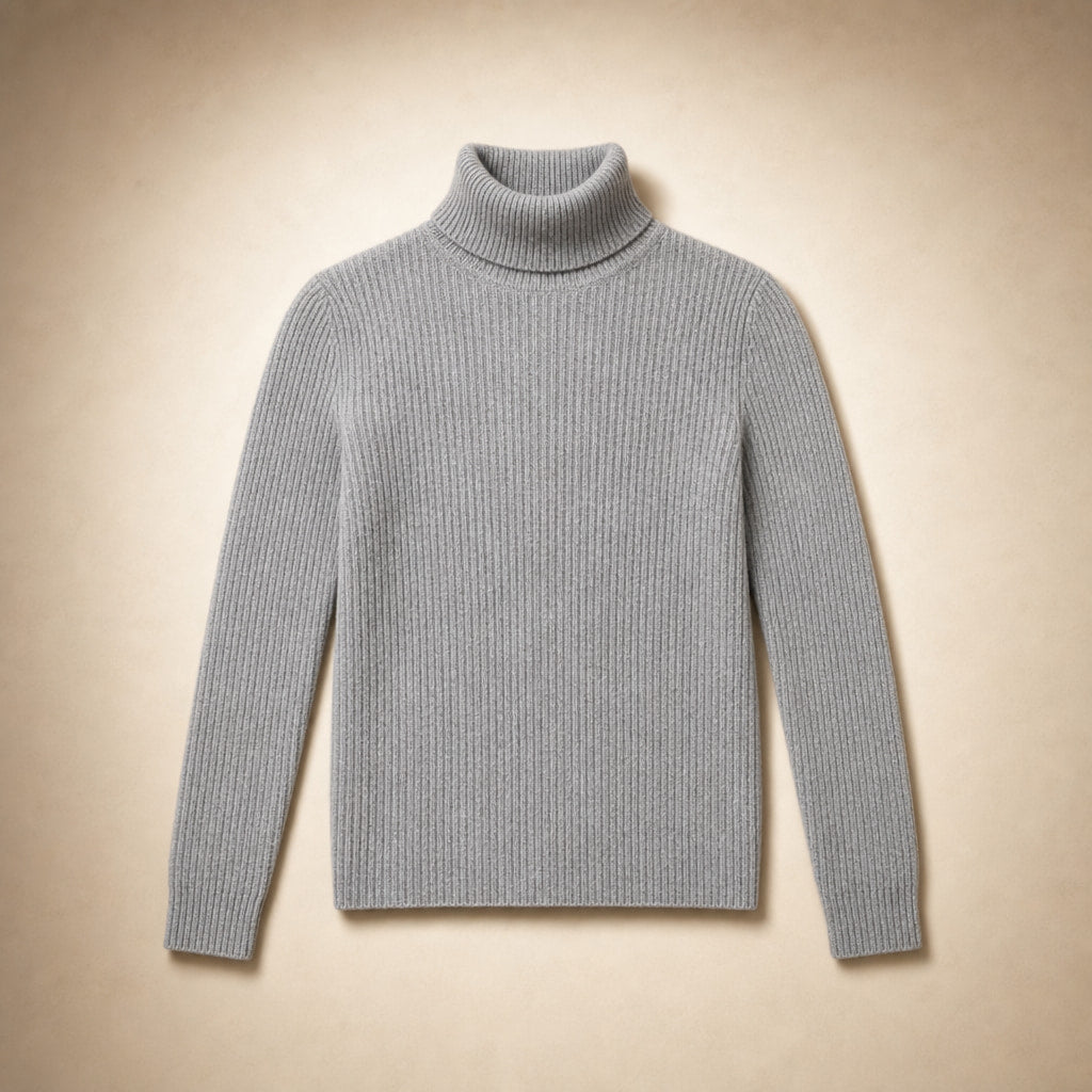 Slim Fit Long Sleeve Ribbed Turtleneck Sweater Grey – Product Photo