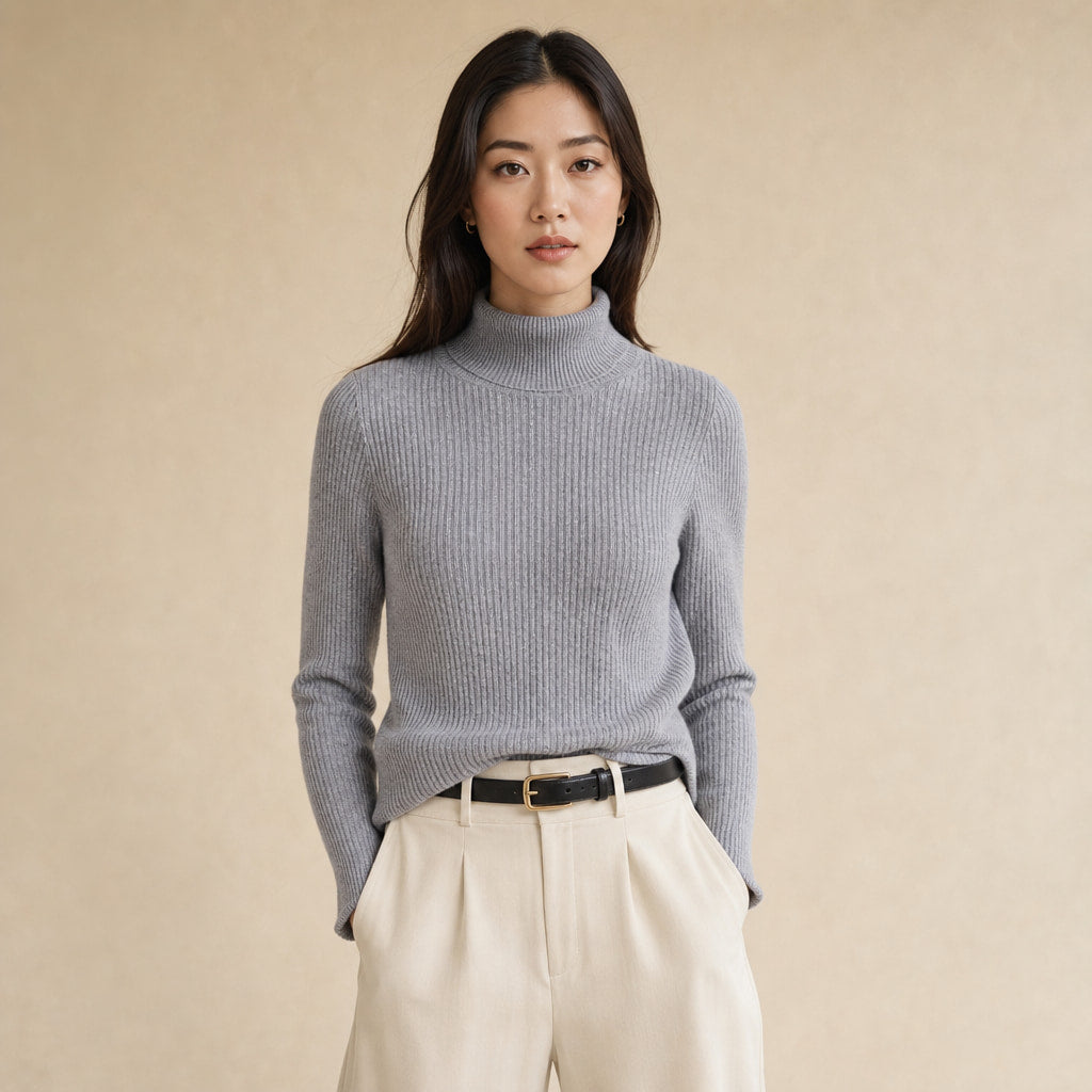 Slim Fit Long Sleeve Ribbed Turtleneck Sweater in Grey – Mampierimoda Premium Womenswear