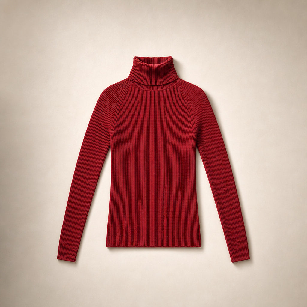 Slim Fit Long Sleeve Ribbed Turtleneck Sweater Red – Product Photo