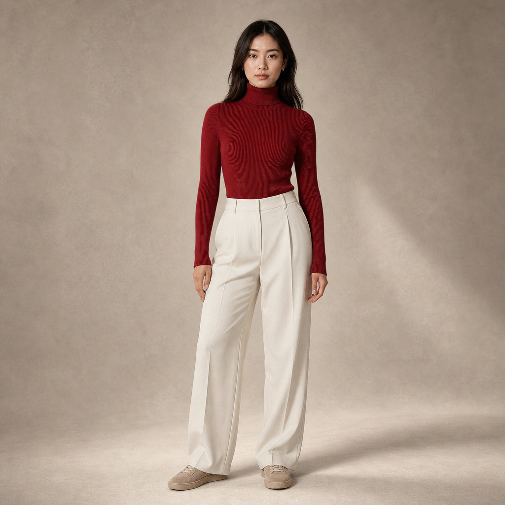 Slim Fit Long Sleeve Ribbed Turtleneck Sweater in Red – Mampierimoda Premium Womenswear