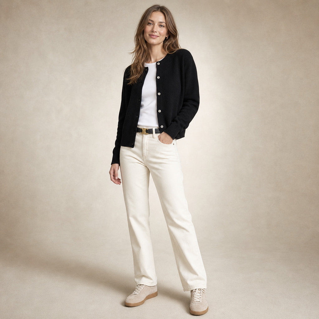 Soft Button Cardigan Black – Side Angle View