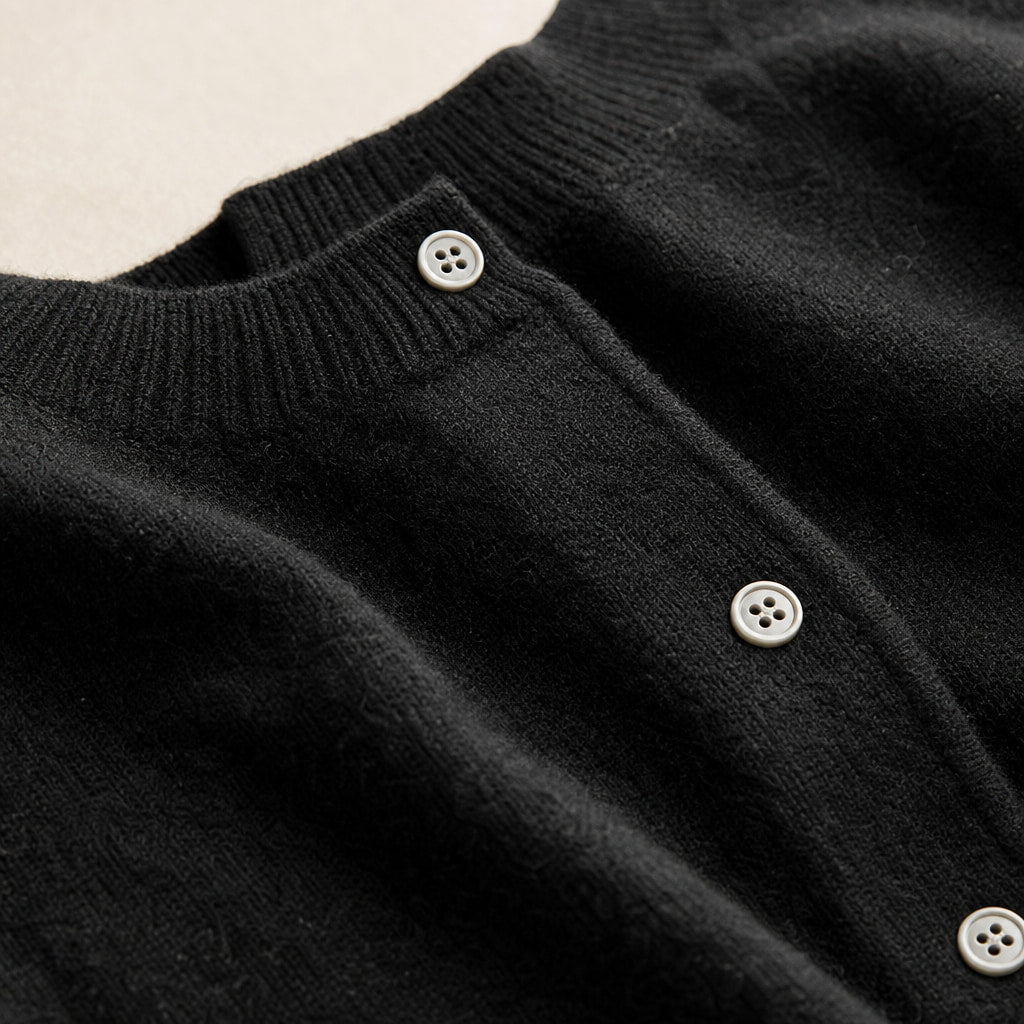 Soft Button Cardigan Black – Fabric and Detail Close-Up