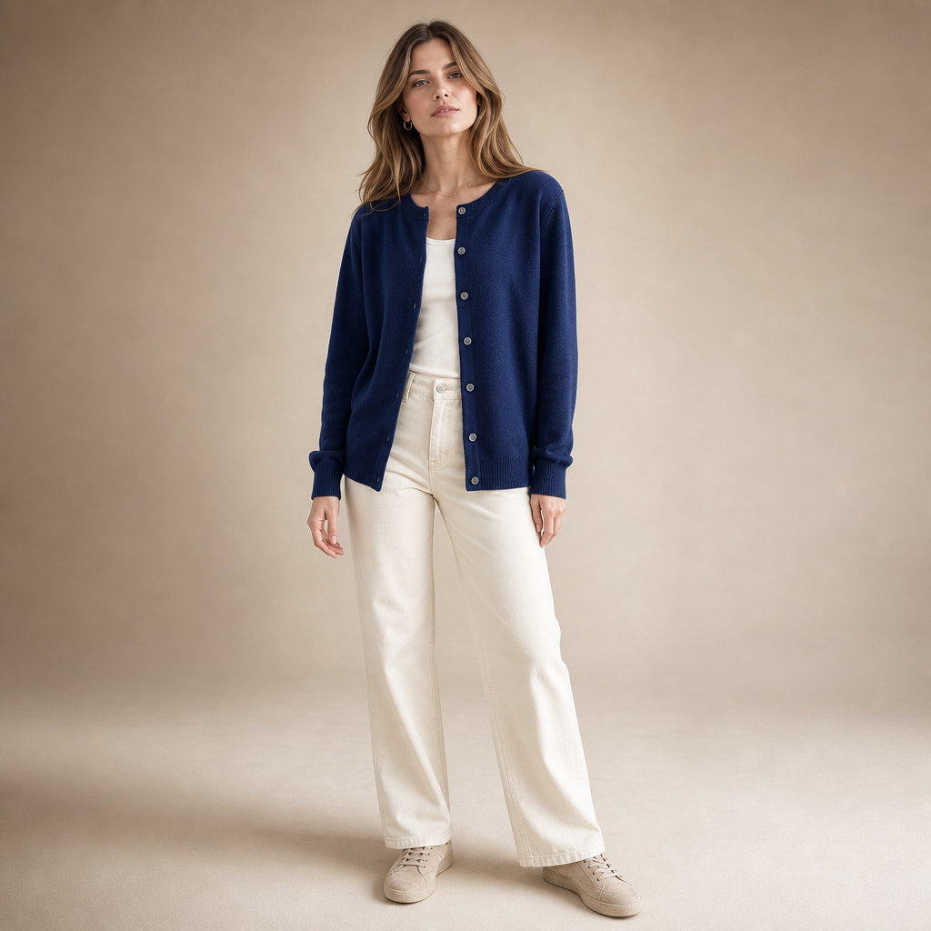 Soft Button Cardigan in Navy Blue – Mampierimoda Premium Womenswear