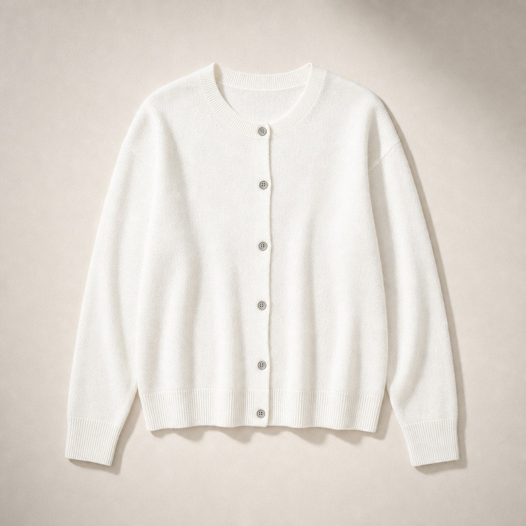 Soft Button Cardigan White – Product Photo