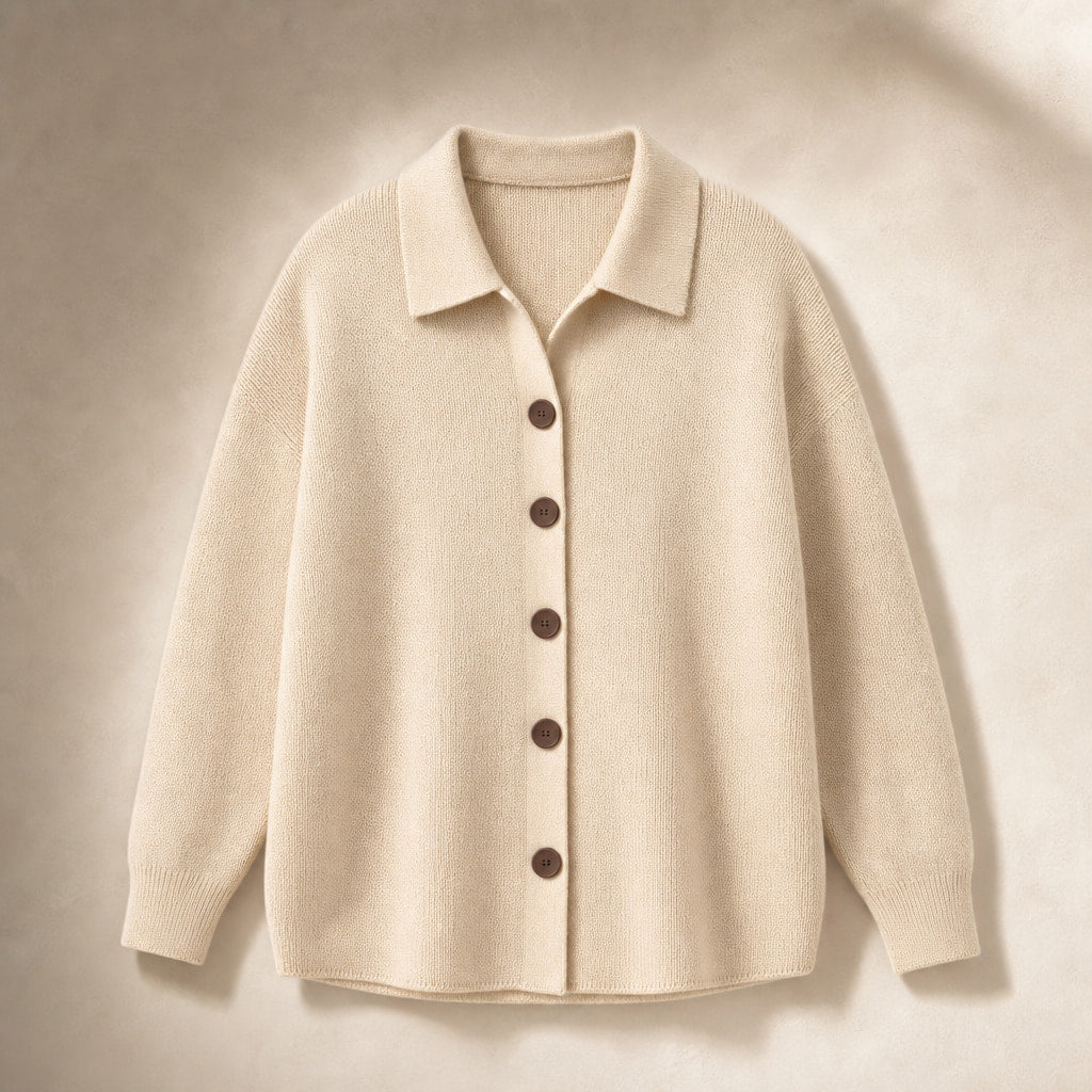 Soft Casual Women's Button-Up Knit Cardigan Beige – Product Photo