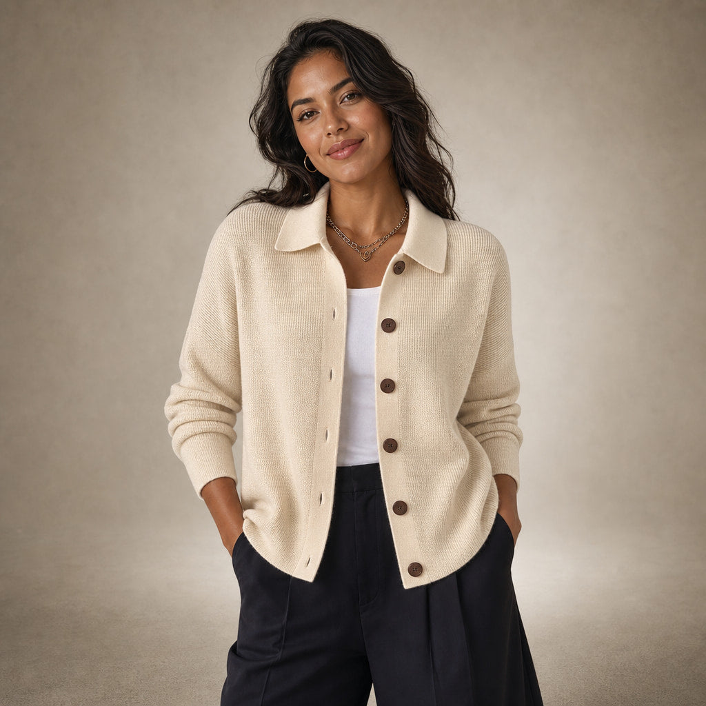 Soft Casual Women's Button-Up Knit Cardigan in Beige – Mampierimoda Premium Womenswear