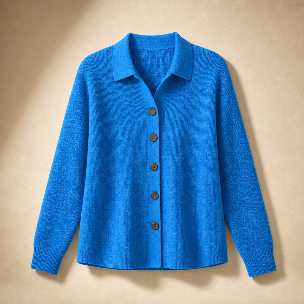 Soft Casual Women's Button-Up Knit Cardigan Blue – Product Photo