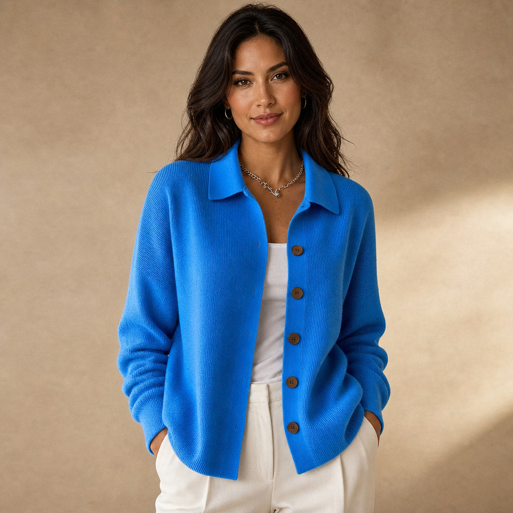 Soft Casual Women's Button-Up Knit Cardigan in Blue – Mampierimoda Premium Womenswear