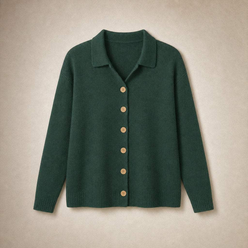 Soft Casual Women's Button-Up Knit Cardigan Dark Green – Product Photo