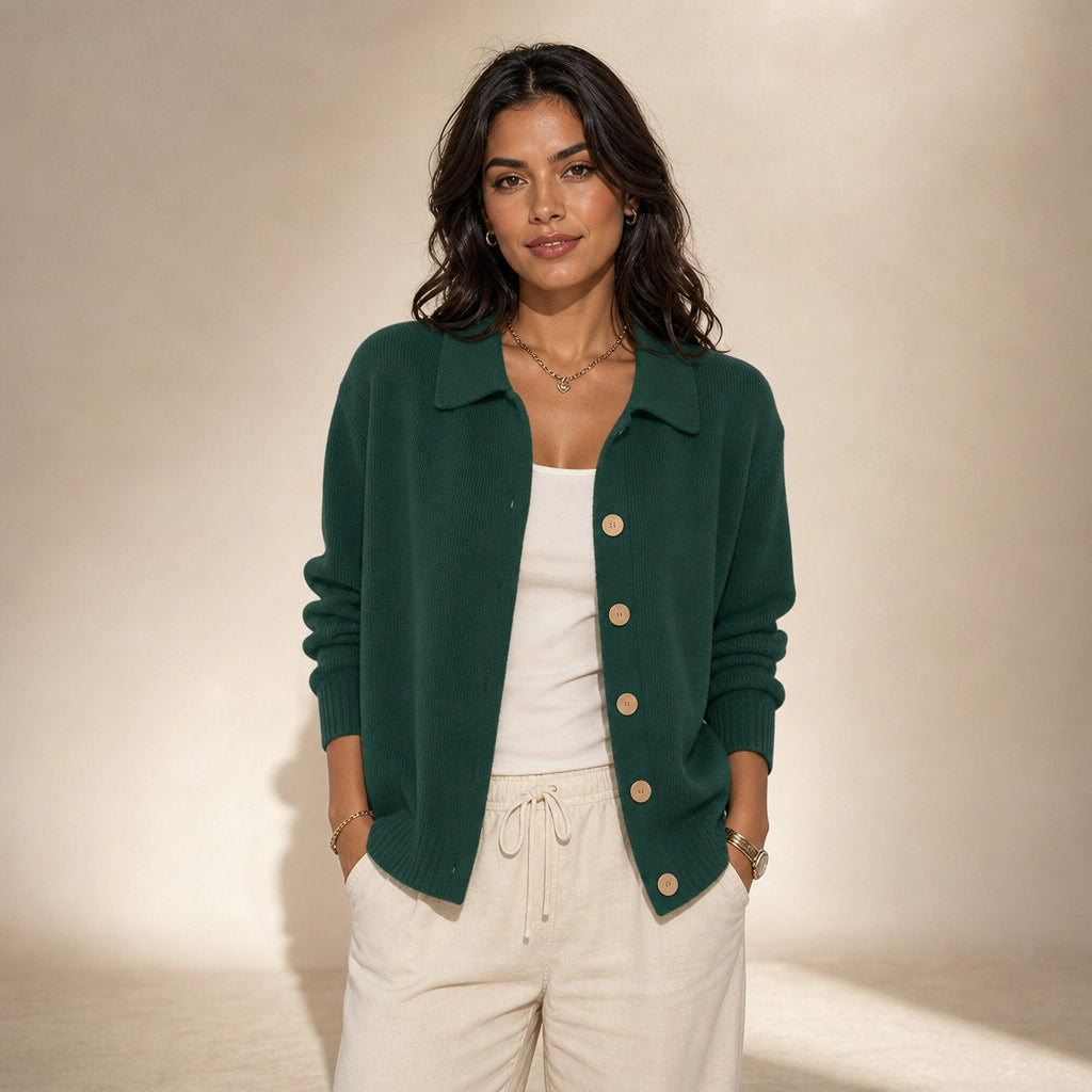 Soft Casual Women's Button-Up Knit Cardigan in Dark Green – Mampierimoda Premium Womenswear