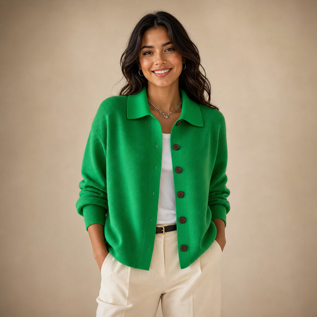 Soft Casual Women's Button-Up Knit Cardigan in Green – Mampierimoda Premium Womenswear
