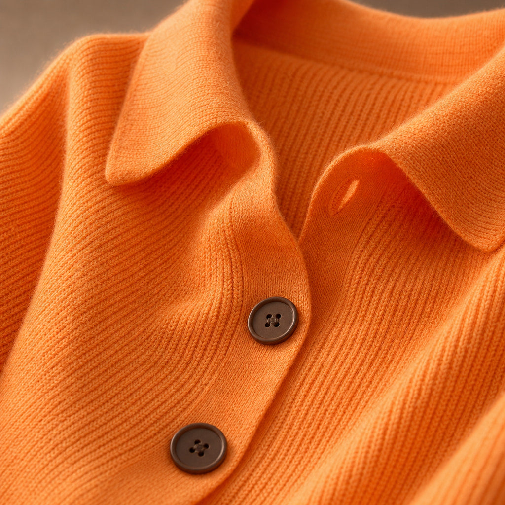 Soft Casual Women's Button-Up Knit Cardigan Orange – Fabric and Detail Close-Up