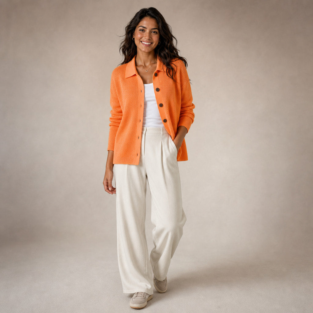 Soft Casual Women's Button-Up Knit Cardigan Orange – Full Look