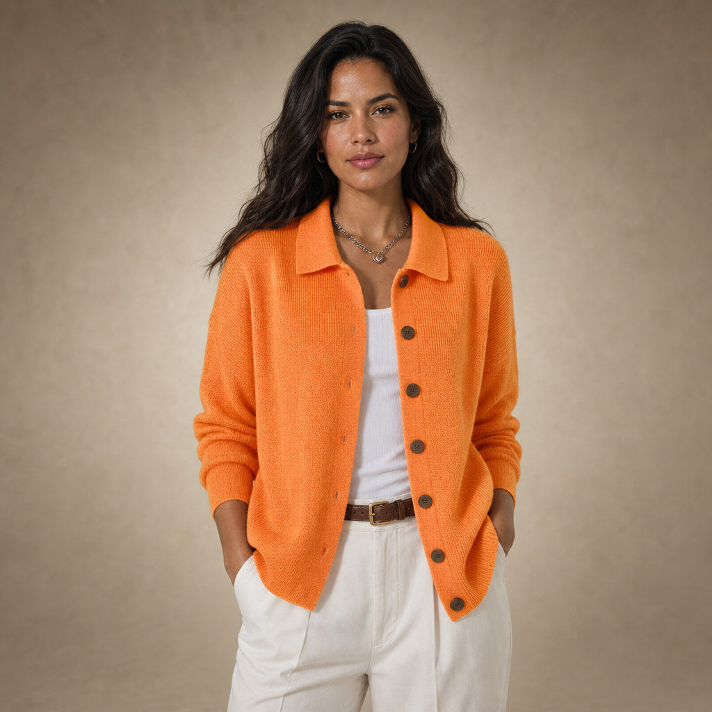 Soft Casual Women's Button-Up Knit Cardigan in Orange – Mampierimoda Premium Womenswear