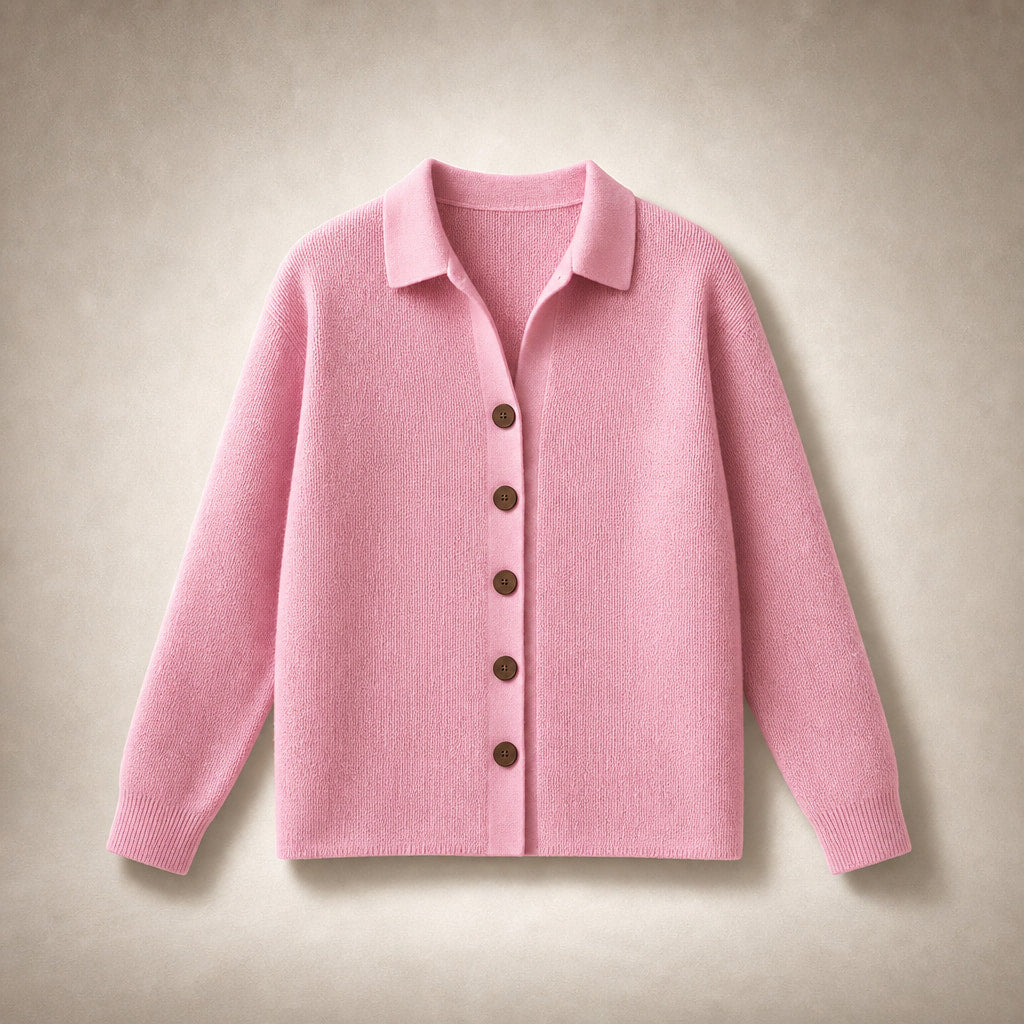 Soft Casual Women's Button-Up Knit Cardigan Pink – Product Photo